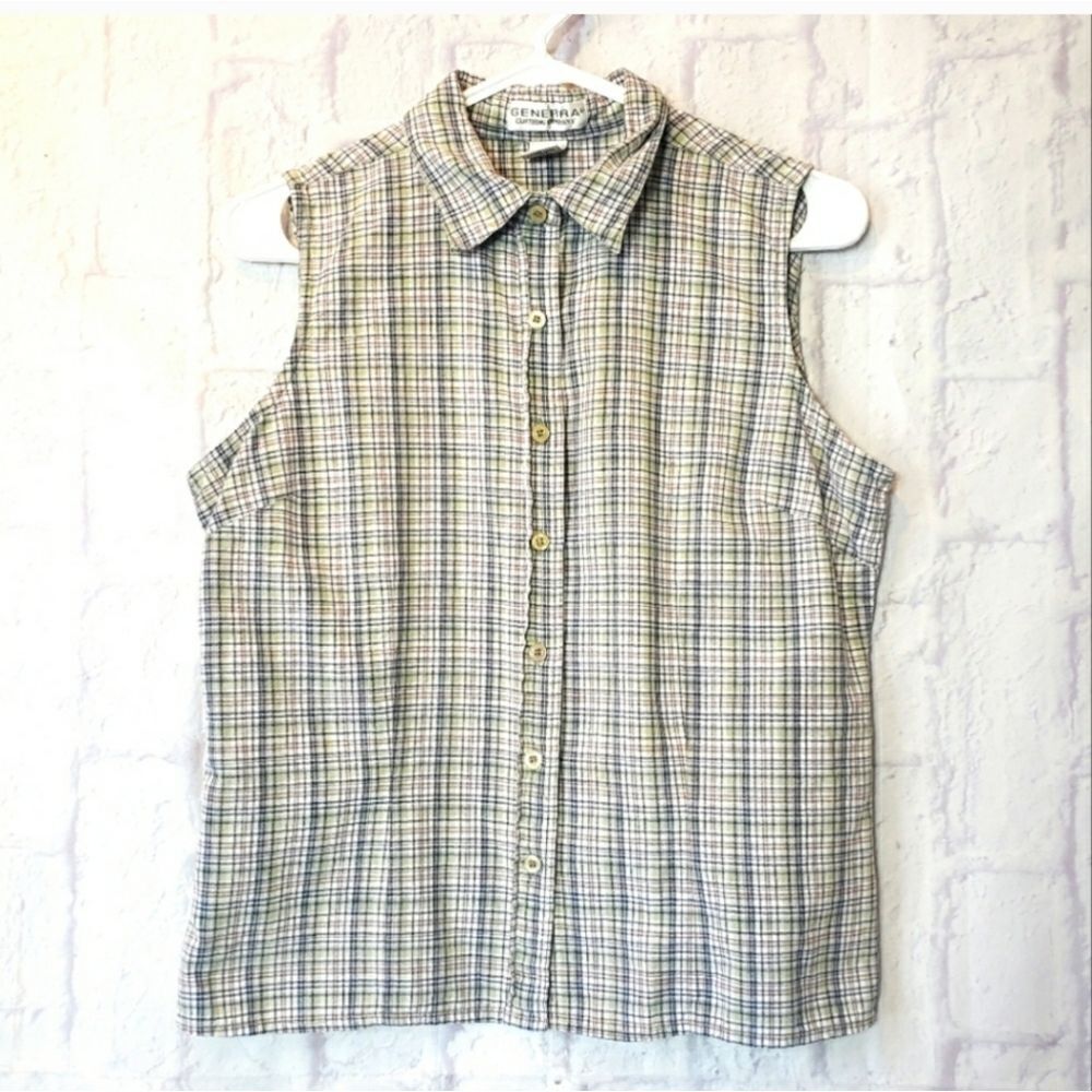 GENERRA CLOTHING COMPANY Plaid Sleeveless Button-Down Shirt Medium